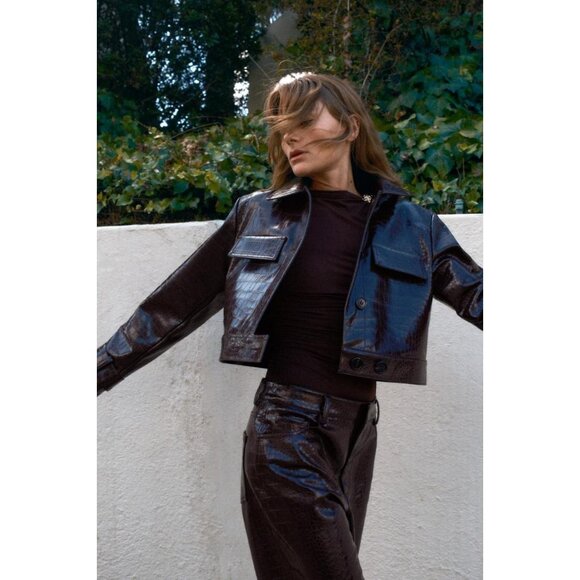 ZARA SHORT ANIMAL EMBOSSED FAUX LEATHER JACKET - Picture 2 of 6